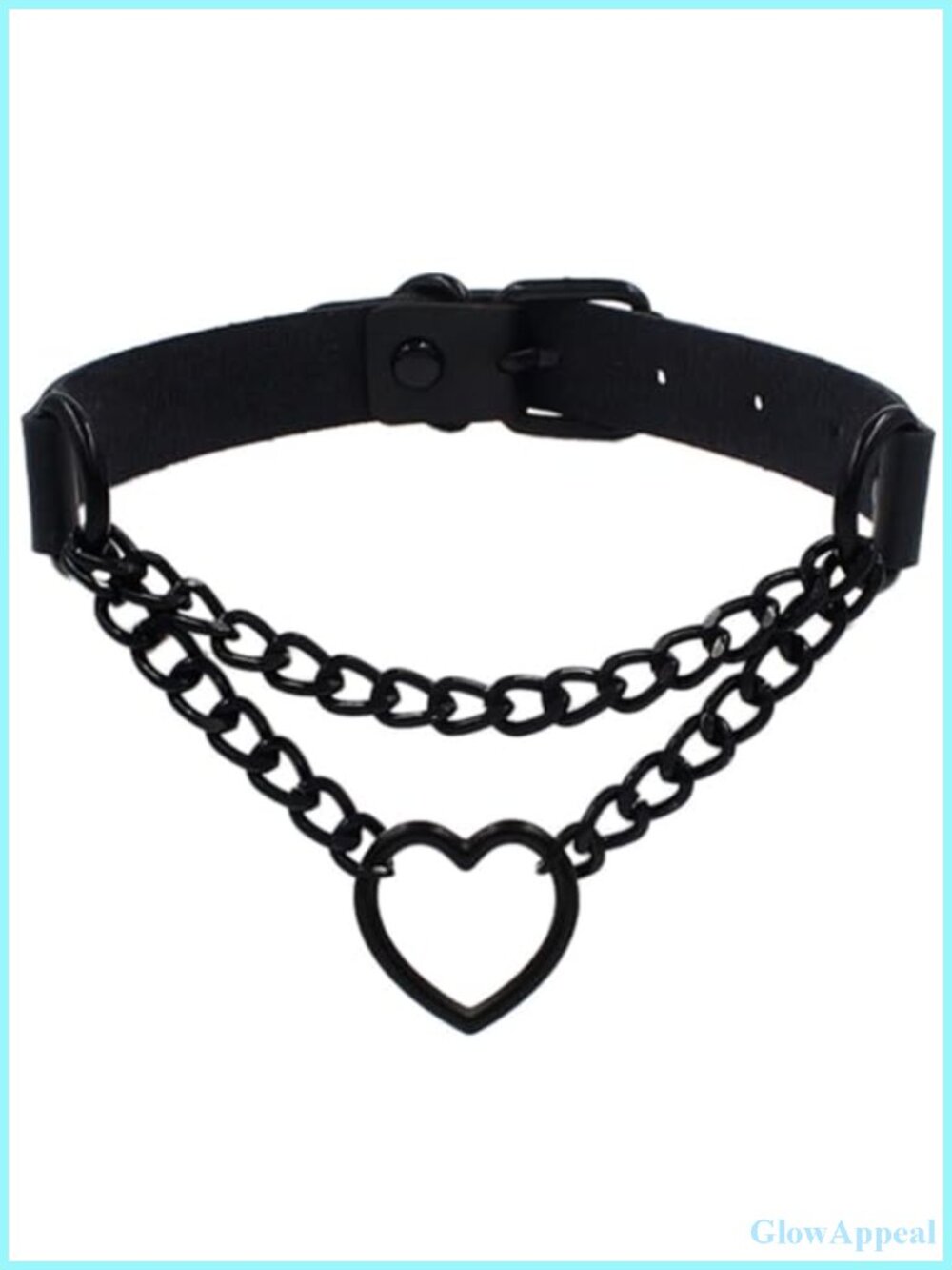 Adjustable PU Leather Heart Choker Necklace Punk Goth Collar Chain for Women